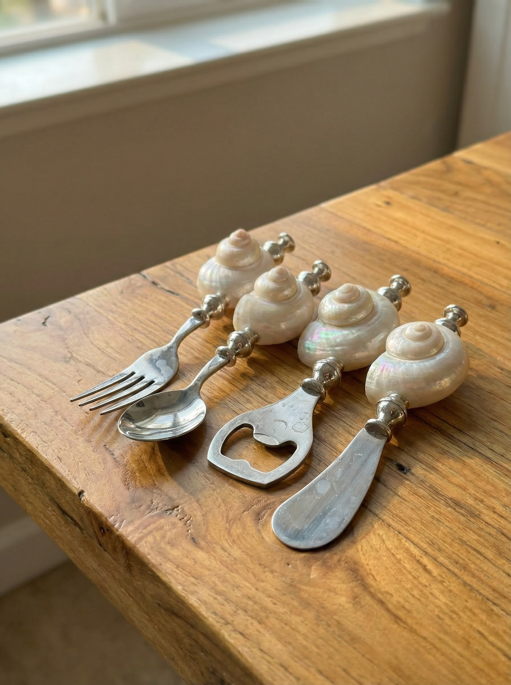 Luxury Handmade Shell Vintage Cutlery Set - One-of-a-kind Tableware Art