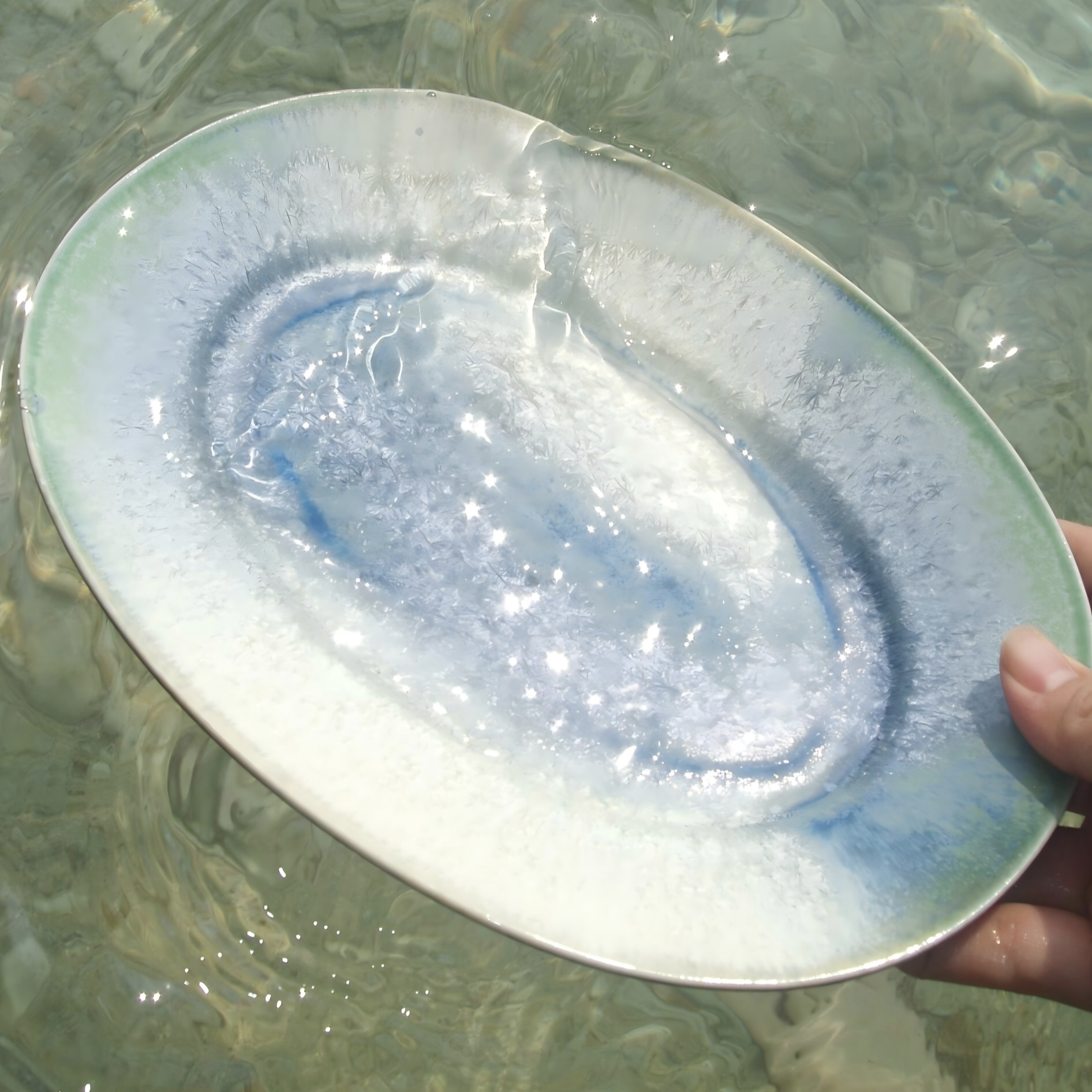 Handmade Crystalline Glaze Oval Ceramic Platter